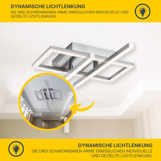  MeLiTec LED Deckenleuchte D133, schwenkbare Arme, nickel-matt