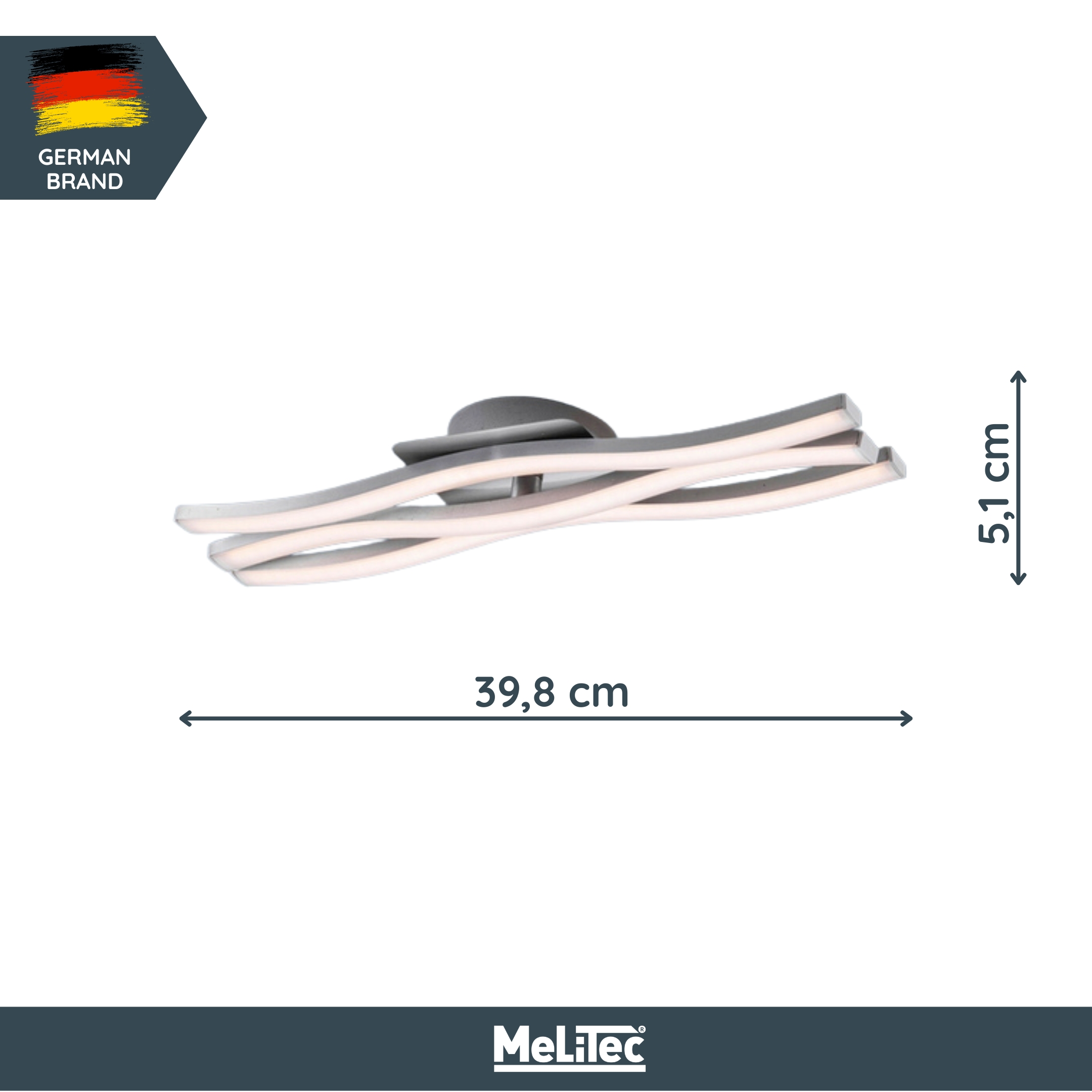 MeLiTec LED-Deckenleuchte D137, moderne Deckenlampe im Wellen-Design, 3-flammig, aus Metall, Nickel matt
