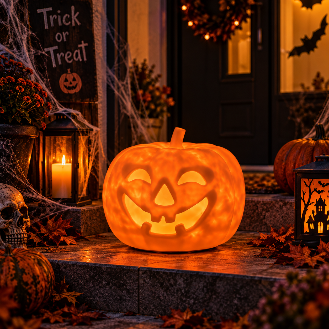 MeLiTec LED Kürbis Aurora – Halloween Dekoleuchte mit bewegtem RGBW-Lichteffekt, Solar & Fernbedienung