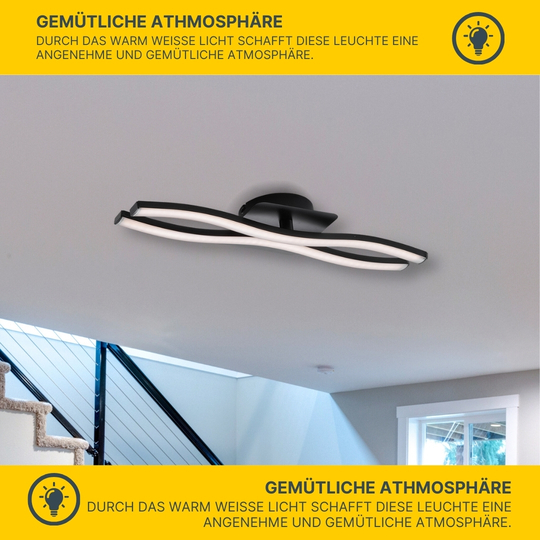 MeLiTec LED Wand- und Deckenleuchte D136, 2-flammig, schwarz, wellenförmige Leuchtstäbe, 1000 lm, 3000 K MeLiTec LED Wand- und Deckenleuchte D136, 2-flammig, schwarz, wellenförmige Leuchtstäbe, 1000 lm, 3000 K
