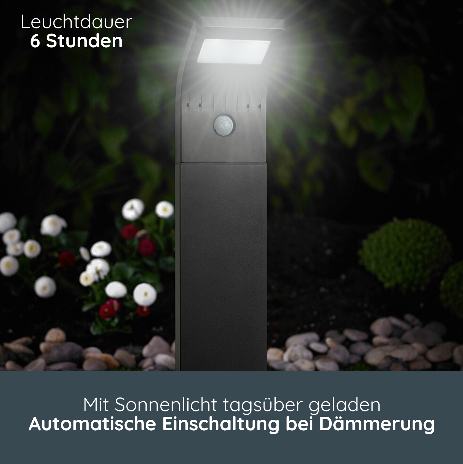 MeLiTec Solar Gartenleuchte, SO44, inkl. Bewegungsmelder, schwarz Kieselstein,