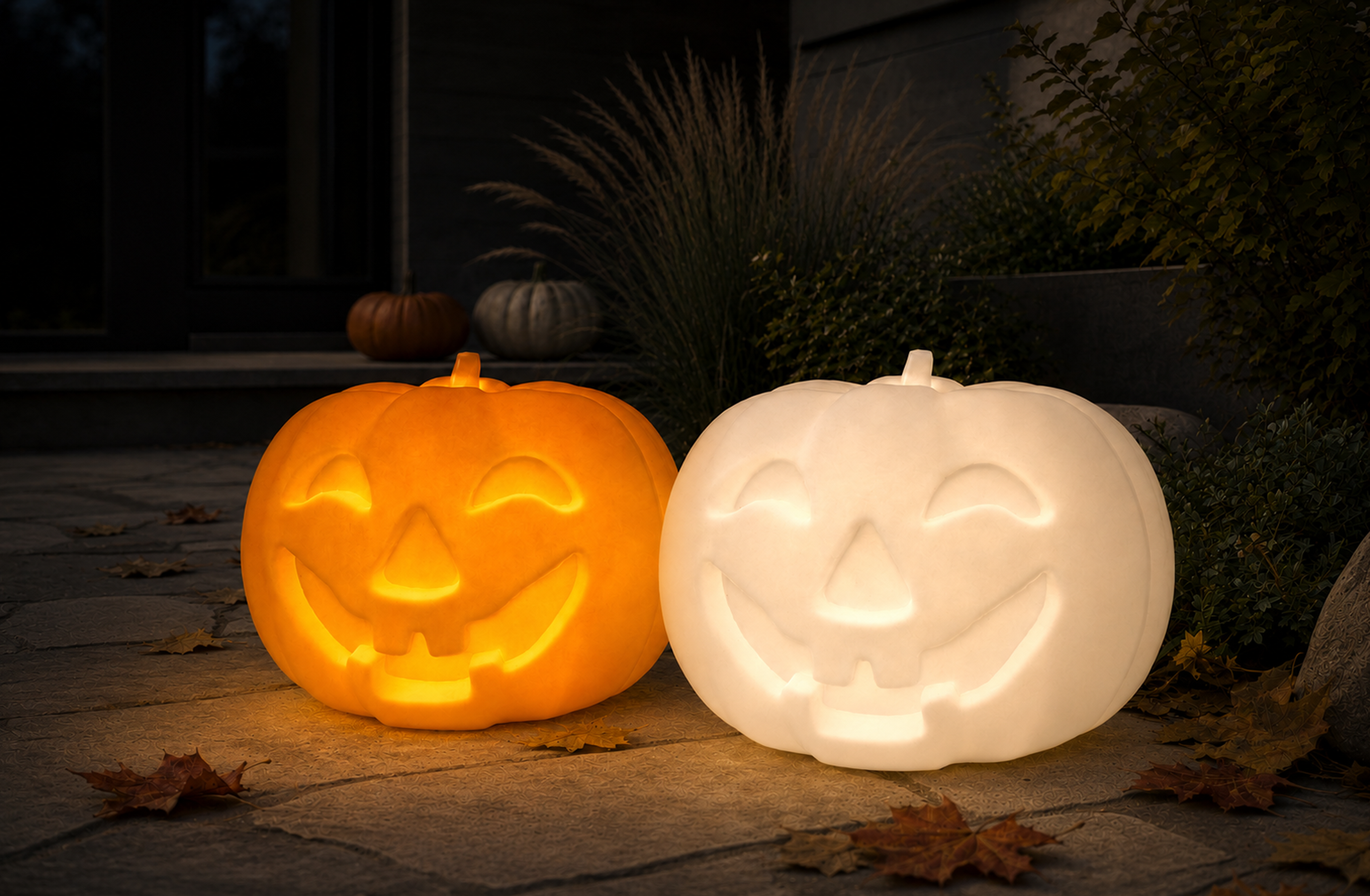 MeLiTec LED Kürbis Aurora – Halloween Dekoleuchte mit bewegtem RGBW-Lichteffekt, Solar & Fernbedienung