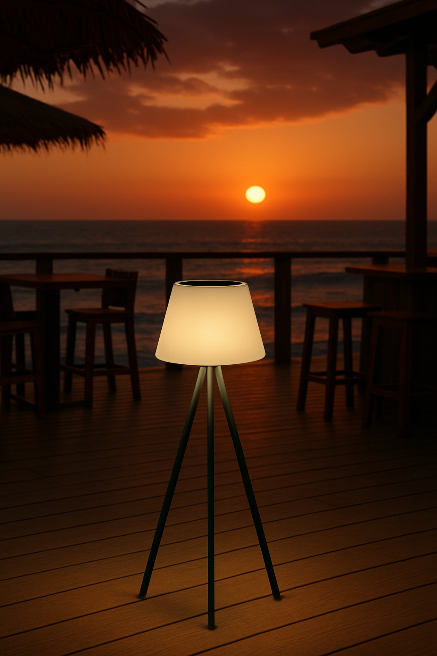 MeLiTec, Solarleuchte für Terrasse und Garten, Solar Lounge RGB Light, SO50 mit Fernbedienung Lampe, Draußen, Himmel, Stuhl, Holz,