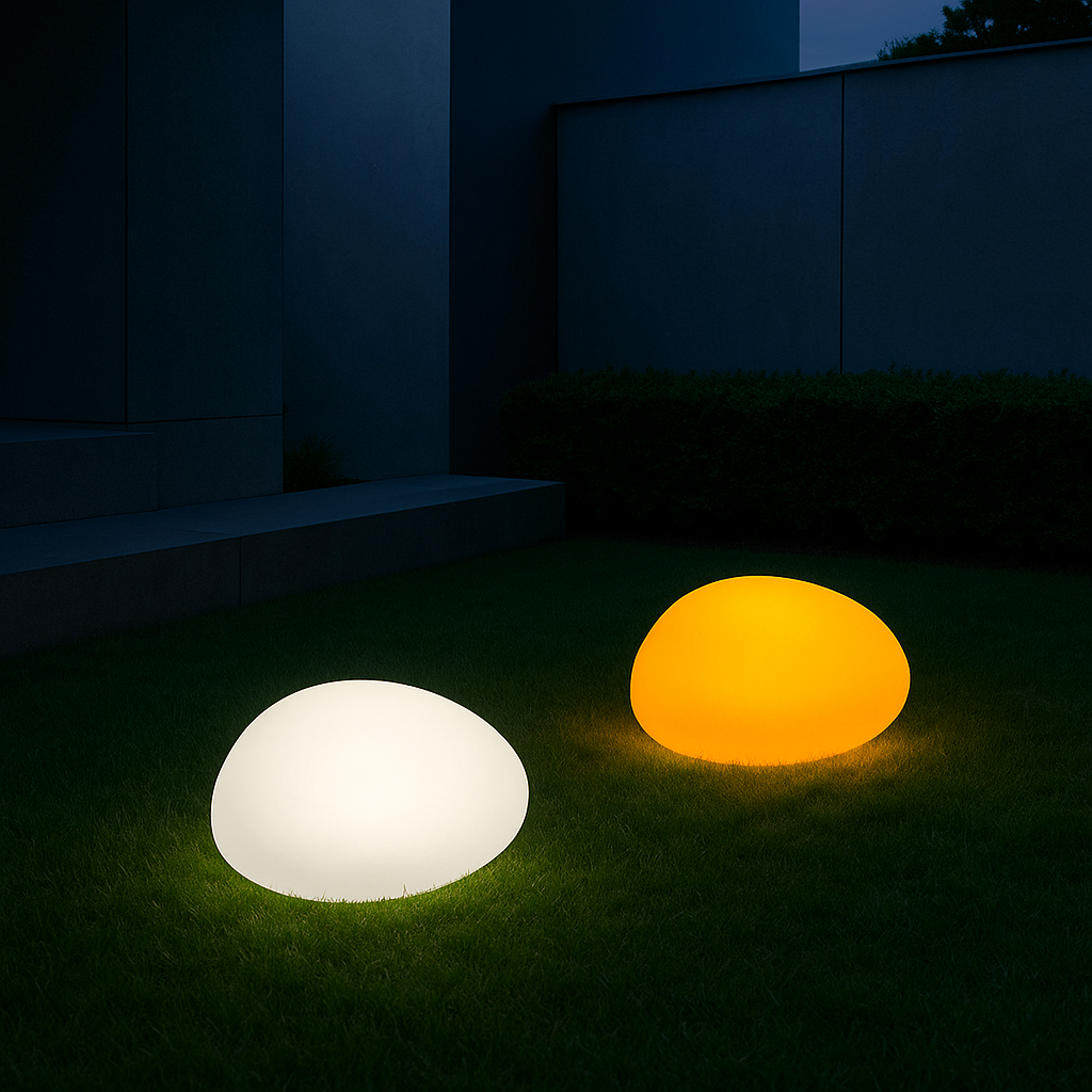 MeLiTec Solarleuchte 2er-Set - farbige Bodenbeleuchtung für Garten, Balkon & Terrasse - Solar-Bodenleuchte mit Farbwechsel bis 8h Leuchtdauer - inkl. Akku - Kunststoff - Stein-Form - LK15 Beleuchtung, Sphäre, Gras, Pflanze,