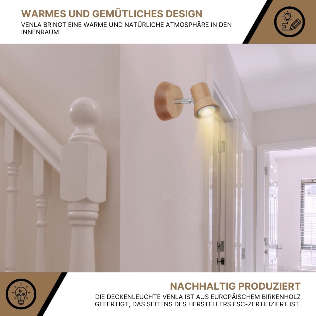 SPOT Light Venla Wandleuchte Incl. 1xLED GU10 4,5W 360lm 3000K Birke