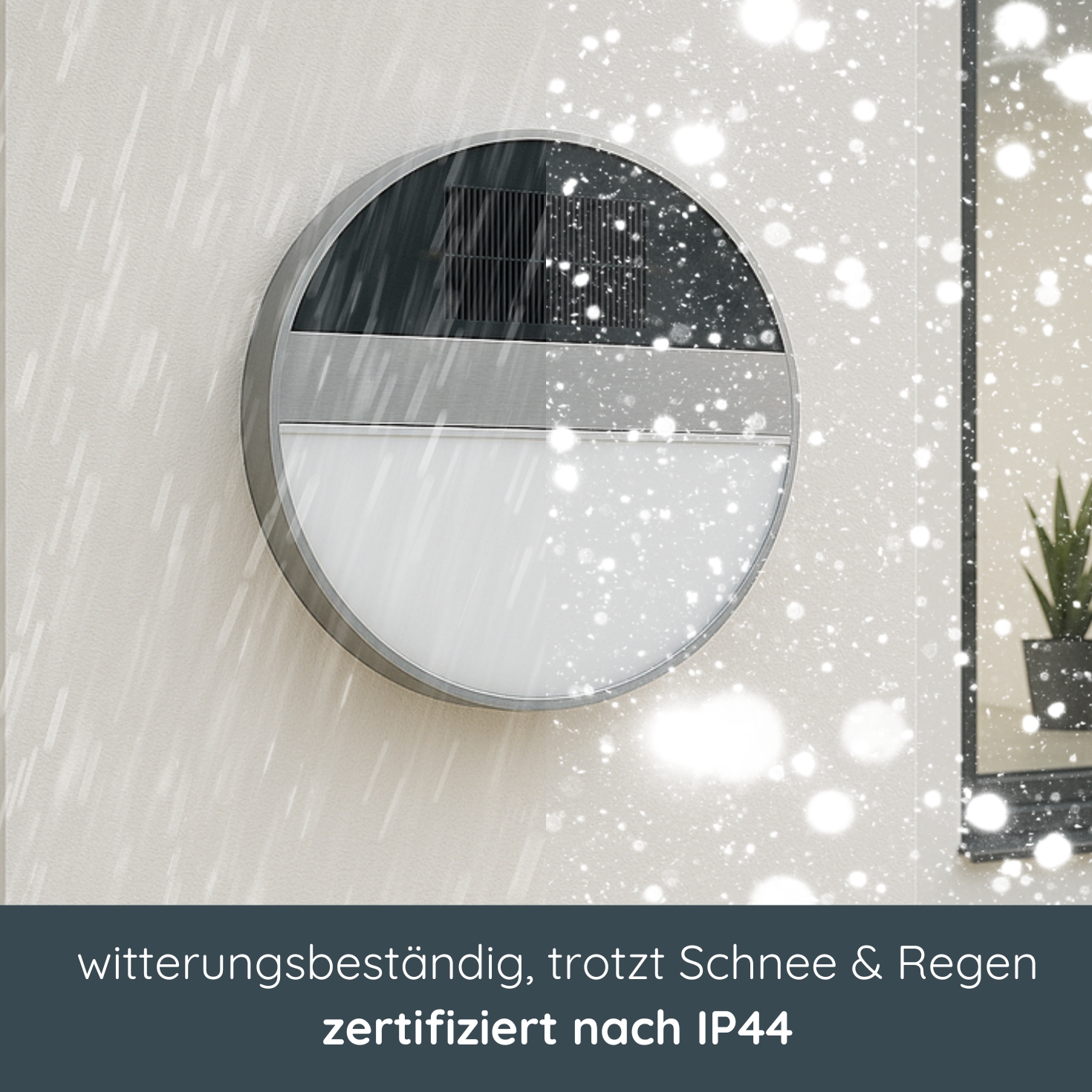 MeLiTec LED-Solar-Wandleuchte SWL06, aus Edelstahl, Wandlampe solarbetrieben, Außenwandleuchte rund Fenster,