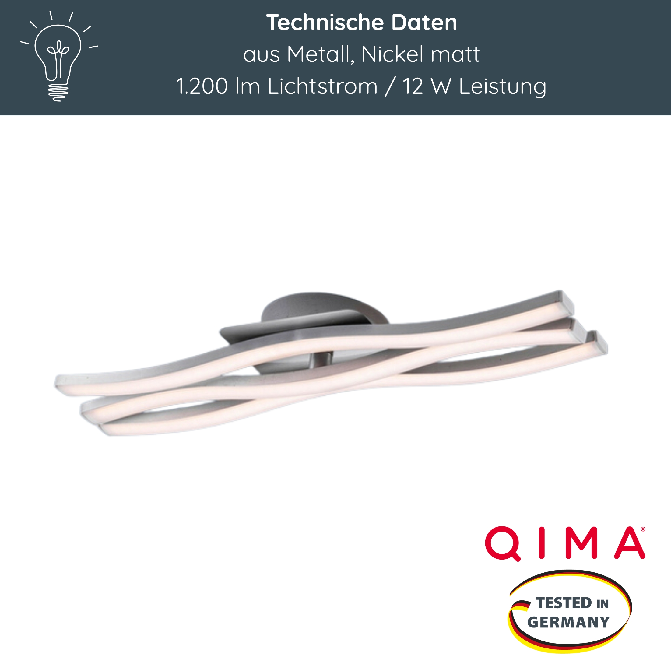 MeLiTec LED-Deckenleuchte D137, moderne Deckenlampe im Wellen-Design, 3-flammig, aus Metall, Nickel matt Deckenleuchte, Leuchte,
