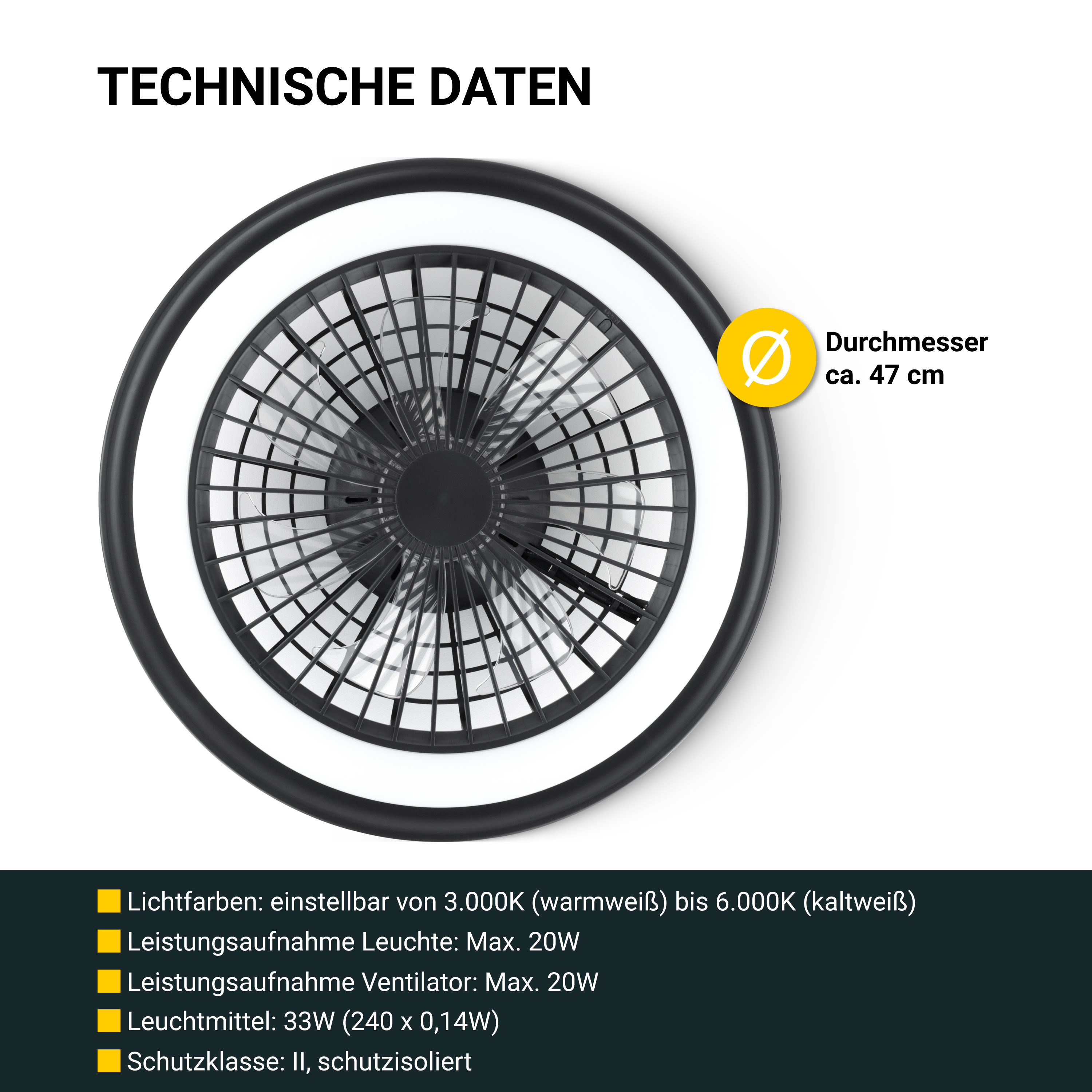 MeLiTec Deckenleuchte mit Ventilator, Deckenlampe mit Ventilator, dimmbar, RGB-Lauflicht, natürlicher Wind, Timer und Nachtlicht, Fernbedienung, schwarz, DV06 Maschine, Sprach, Rad, Leichtmetallrad, Fahrzeug,