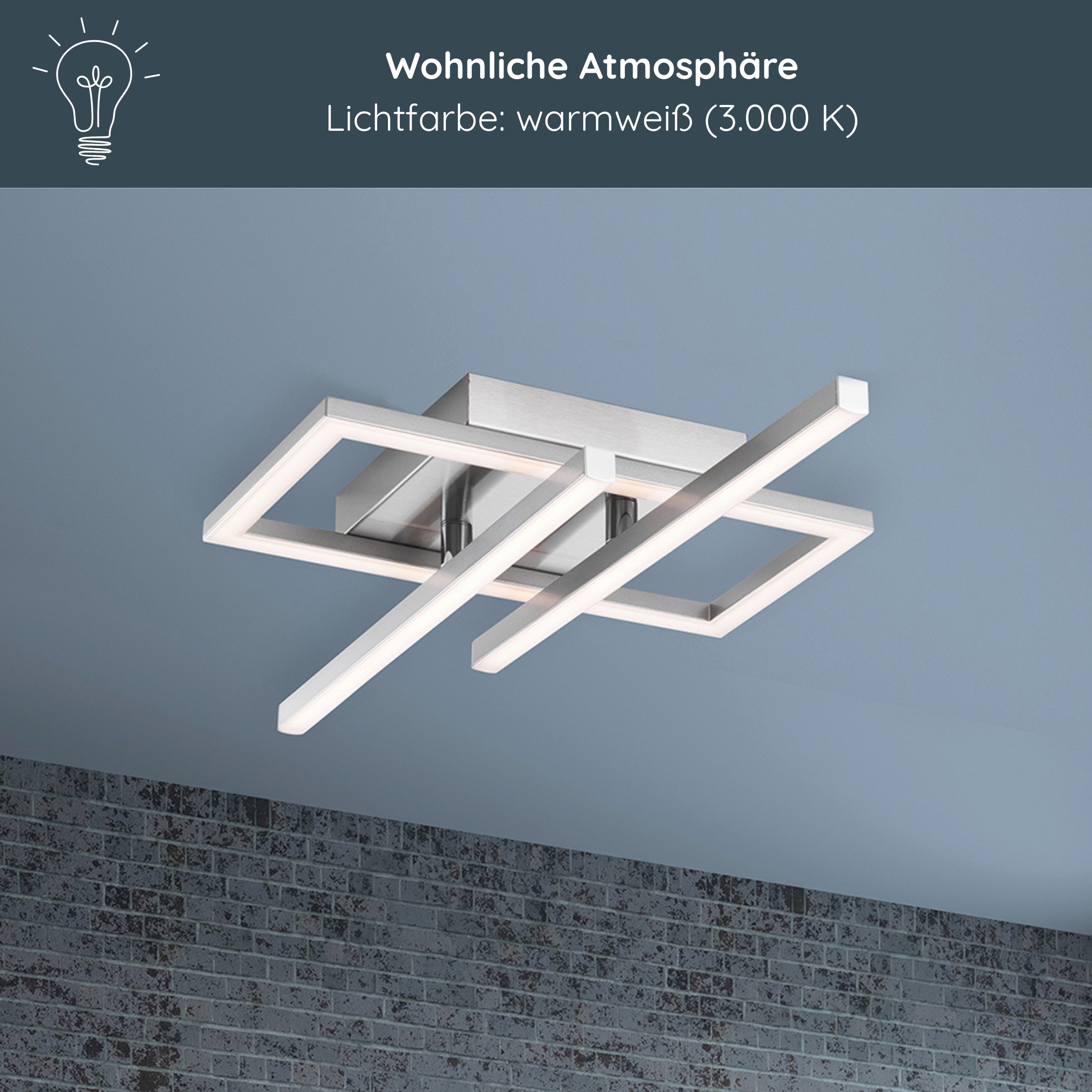 MeLiTec LED Deckenleuchte D133, schwenkbare Arme, moderne Deckenlampe, Rahmenleuchte aus Metall