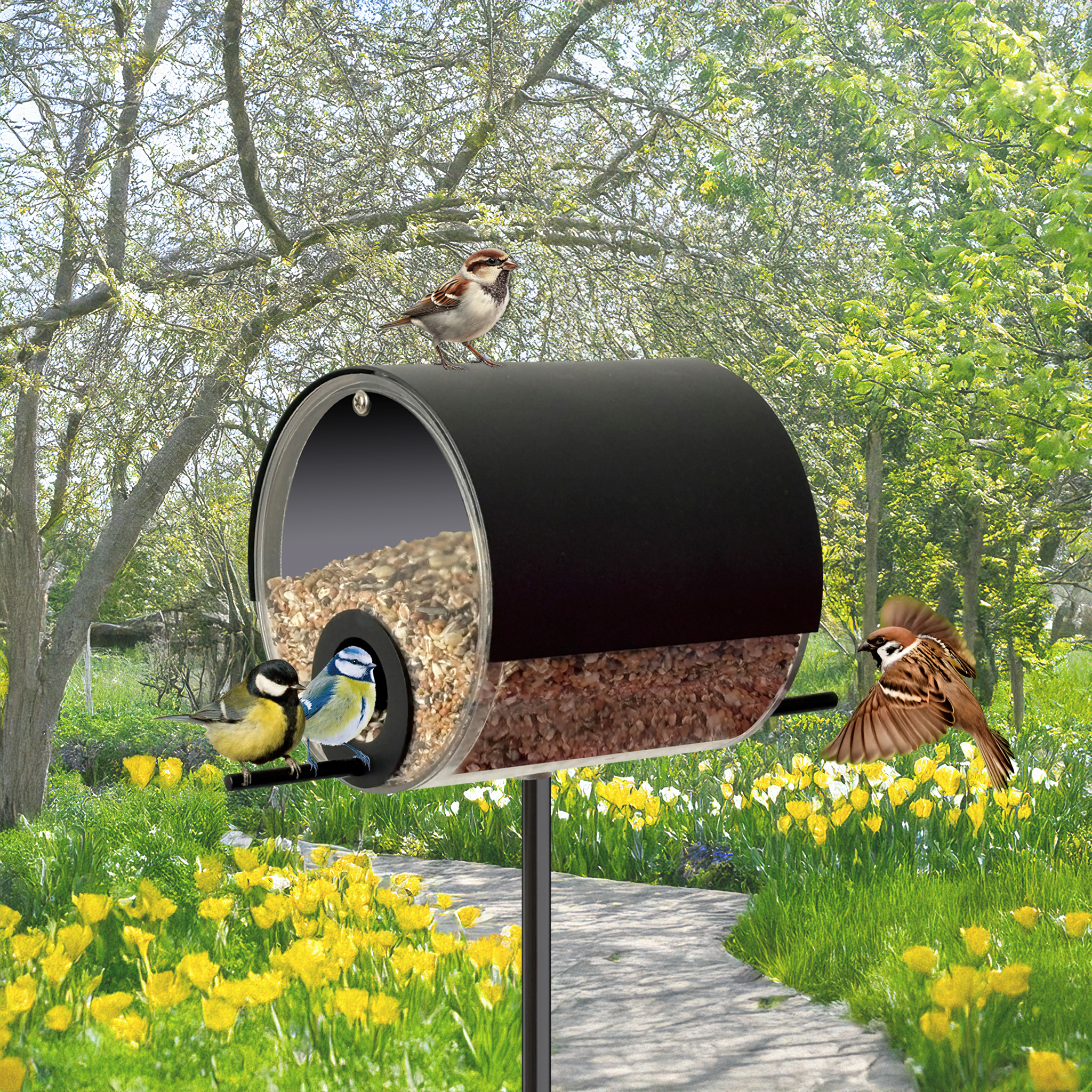 MeLiTec Vogelfutterstation mit Ständer, Vogelhaus VH10-1, Futterstation aus Edelstahl, stehend, 150 cm Höhe, rund Ø14 cm, schwarz matt MeLiTec Vogelfutterstation mit Ständer, Vogelhaus VH10-1, Futterstation aus Edelstahl, stehend, 150 cm Höhe, rund Ø14 cm, schwarz matt