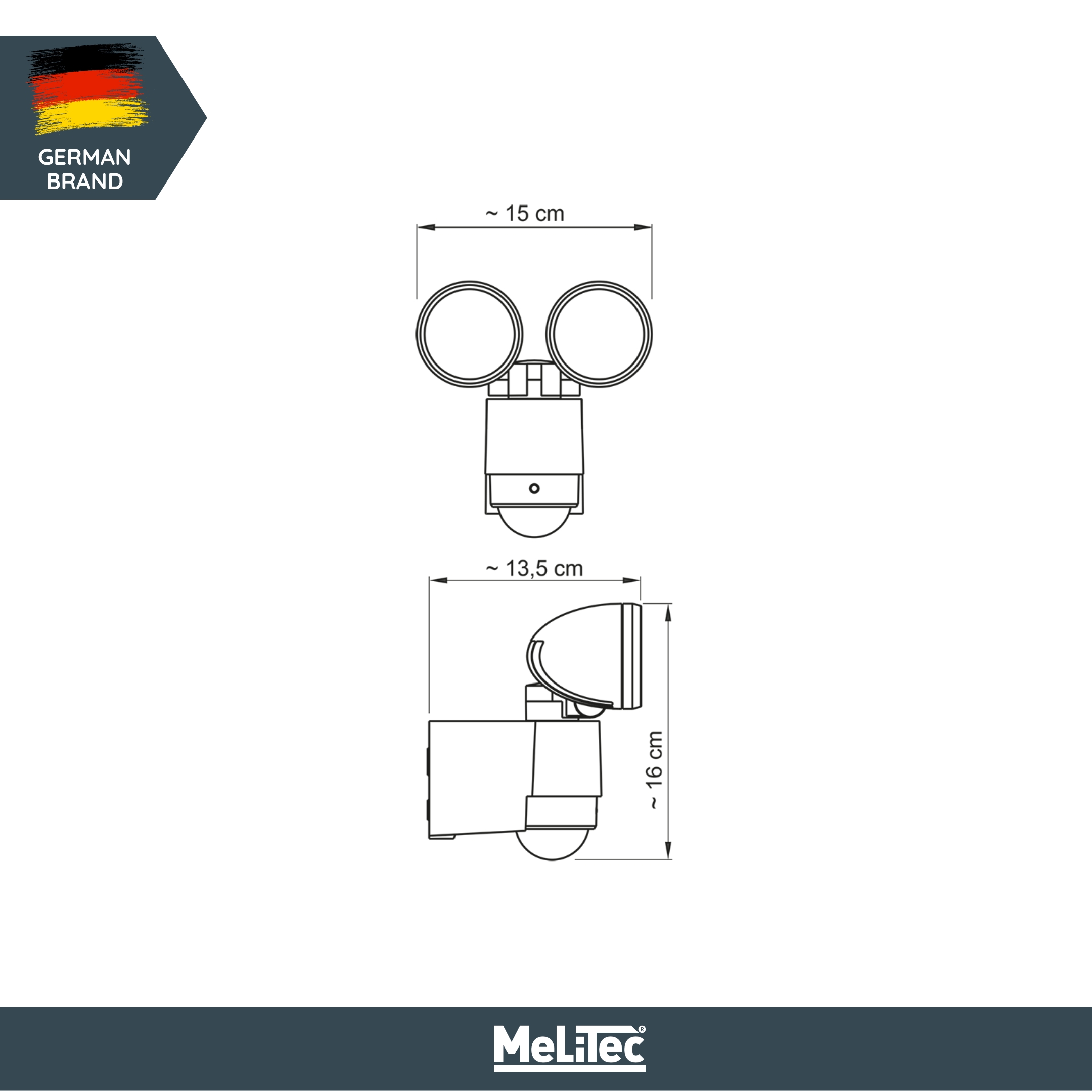 MeLiTec LED Außenstrahler mit Bewegungsmelder, 2 LED Spots, 4000K neutralweiß, IP44, Außenwandlampe, Wandleuchte, Garten, Terrasse & Einfahrt, 127-1