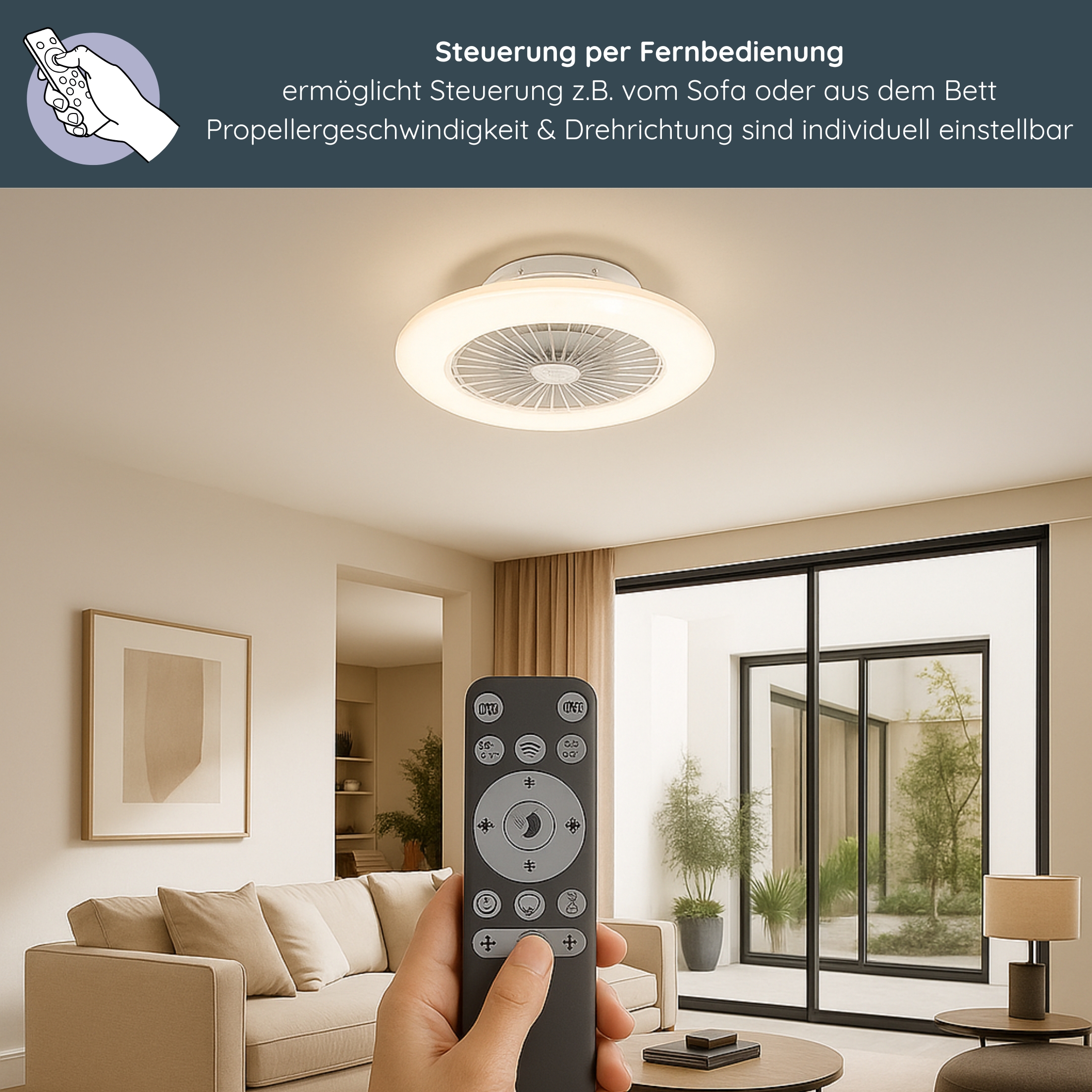 MeLiTec Deckenleuchte mit Ventilator DV05 mit Fernbedienung, Ø 49 cm, weiß Moebel, Wohnzimmer, Fernsteuerung, Couch, Innenarchitektur,
