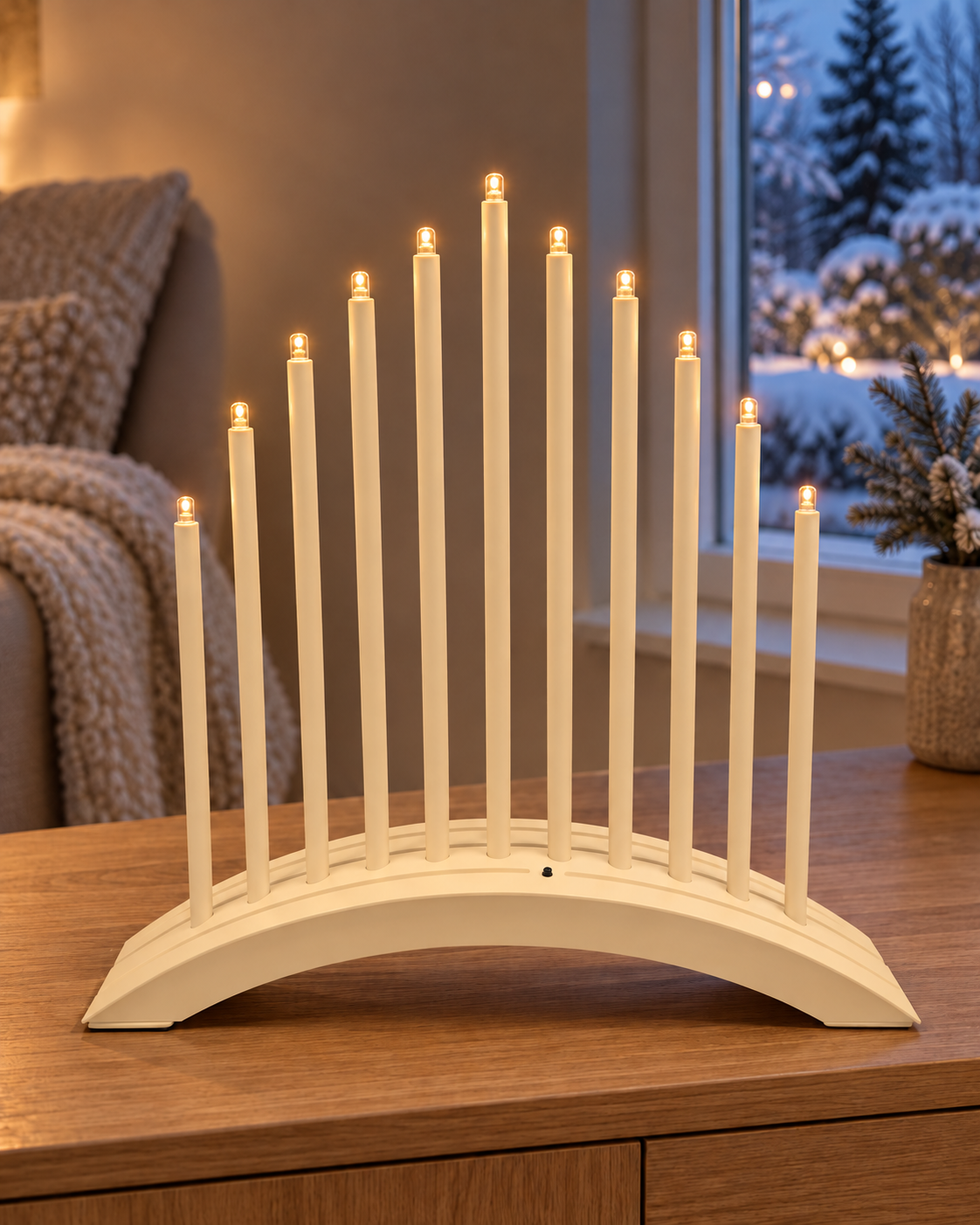 Stimmungslicht Bogen mit USB-C Anschluß 2600mAh SL79 sandy beige Lichterbogen, LED-Kerzen, elfflammig, cremeweiß, Weihnachtsdeko,