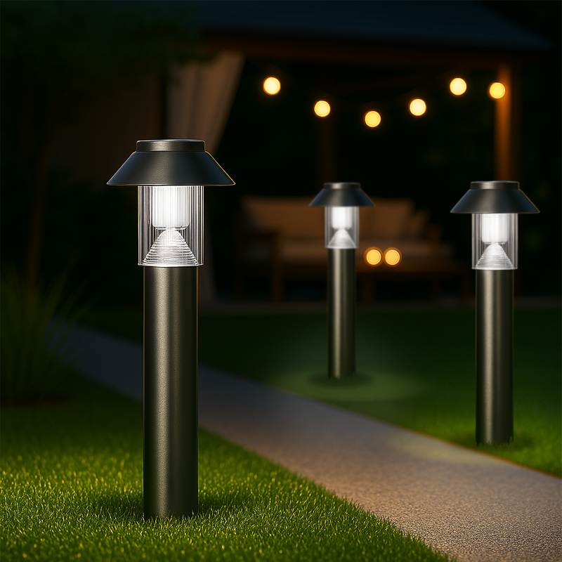 MeLiTec 3er Set Solar LED Gartenleuchten SO06-1 Edelstahl matt gebürstet Beleuchtung, Lampe, Gras, Pflanze,