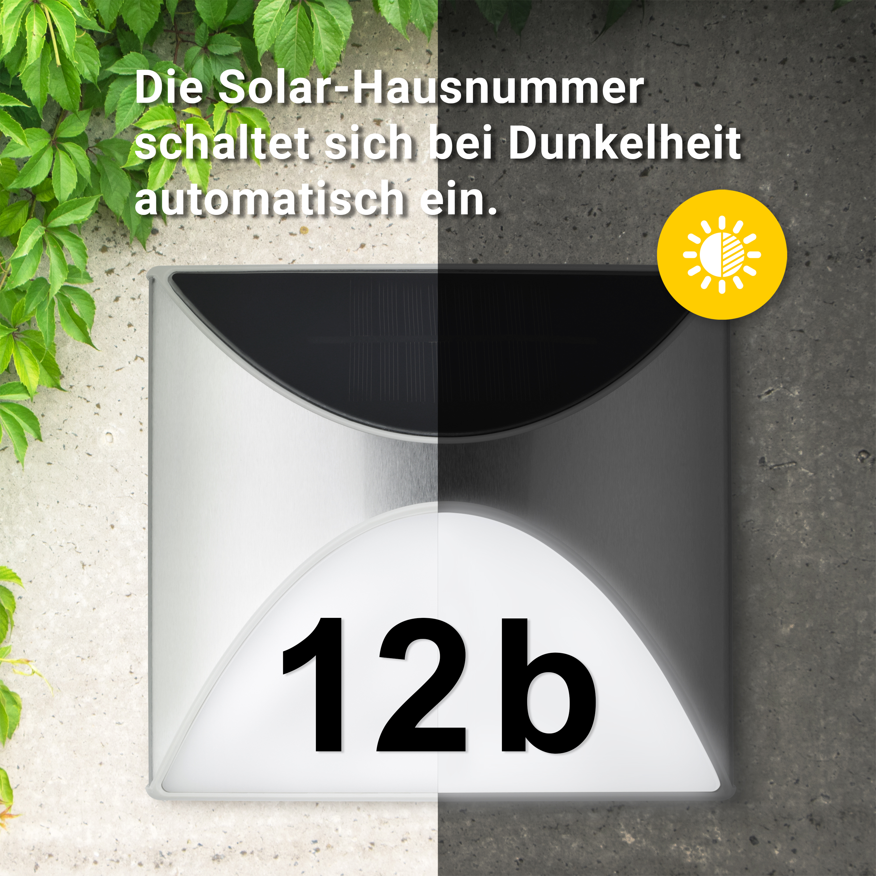 MeLiTec Solar Hausnummer SH04 beleuchtet, Edelstahl Postfach, Symbol, Text, Nummer,
