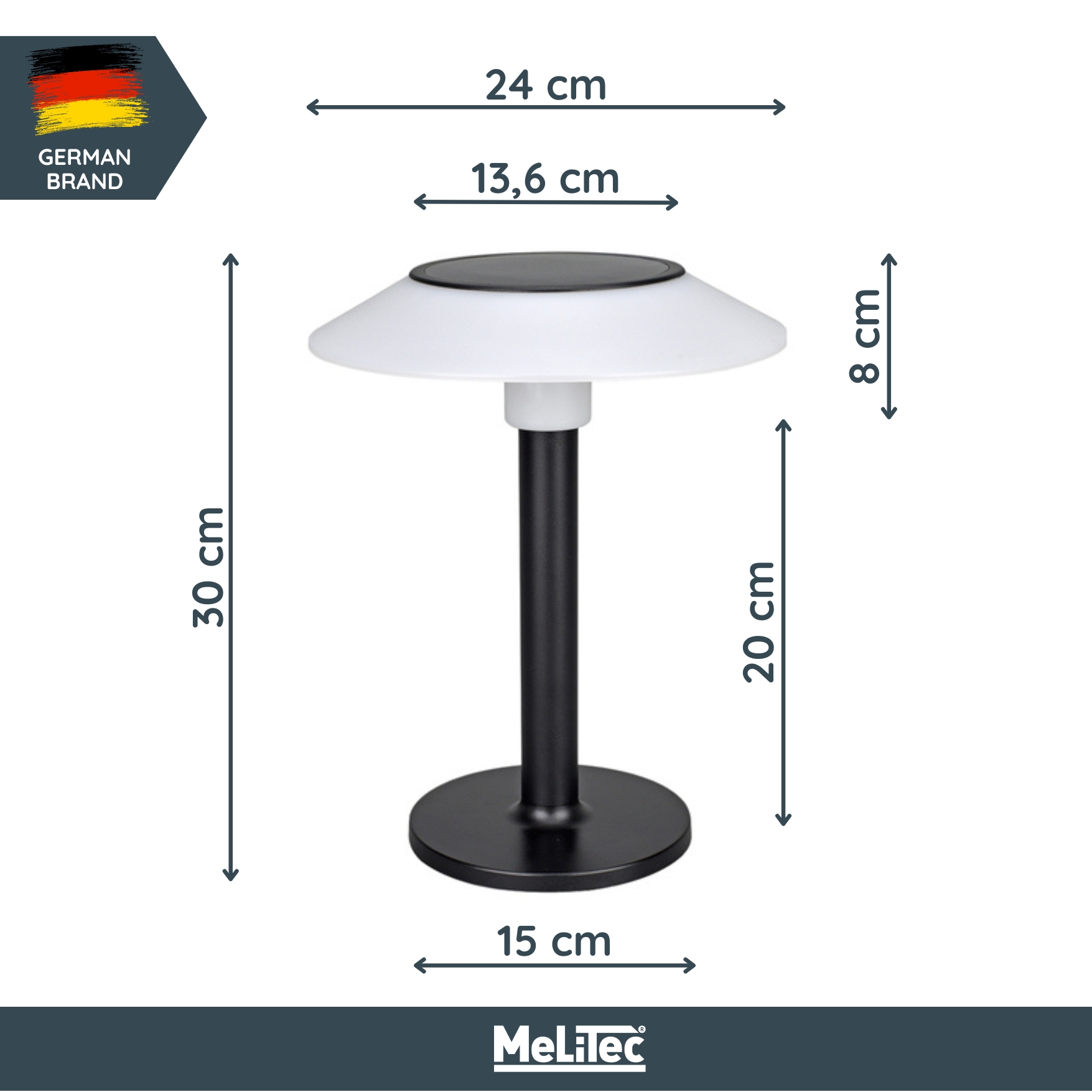 MeLiTec Solar Tischleuchte SO47 USB-C schwarz weiß Lampe, Lampenschirm,