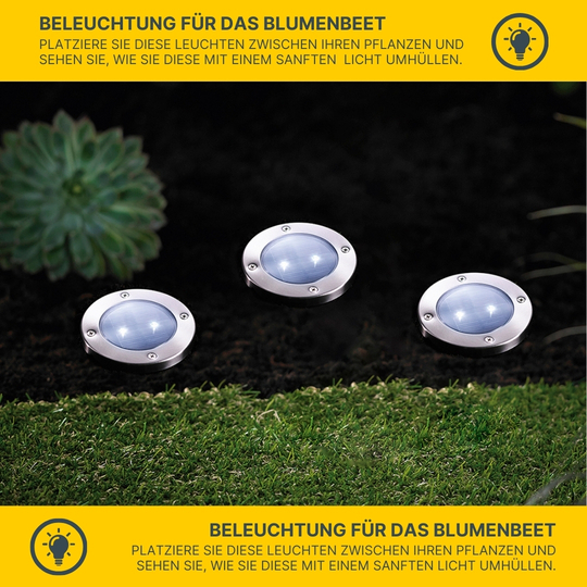 MeLiTec 3 Stück Solar Bodeneinbauleuchten SEL04 Wegeleuchten, silber MeLiTec 3 Stück Solar Bodeneinbauleuchten SEL04 Wegeleuchten, silber