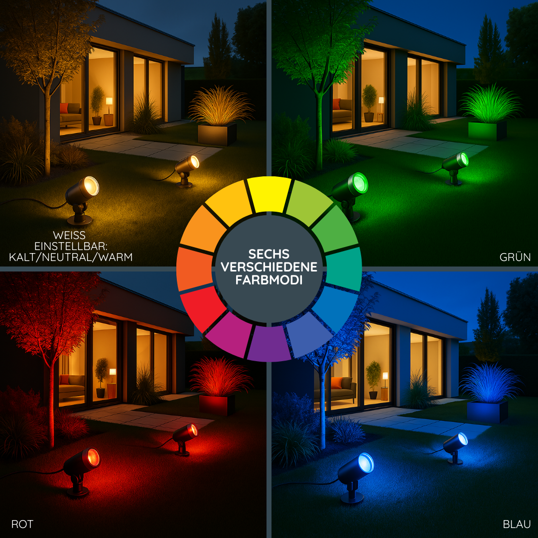MeLiTec LED-Gartenstrahler im 2er-Set, Smart Home Gartenlampe, RGB, Steuerung per App oder Fernbedienung, anthrazit, GL24 Beleuchtung, Licht, Pflanze, Nacht, Draußen,