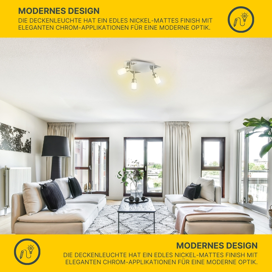 MeLiTec LED Deckenleuchte D65-1 Wankelform, nickel matt