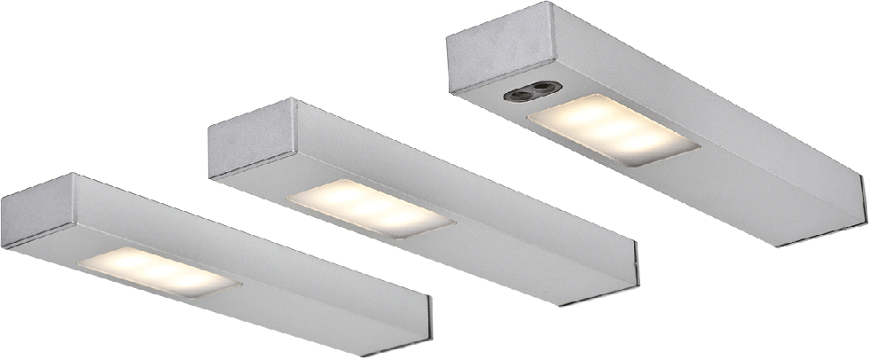 MeLiTec 3er Set LED Möbel Unterbauleuchte U24 Deckenleuchte, LED-Leuchte, 3er-Set, stahl, silber,