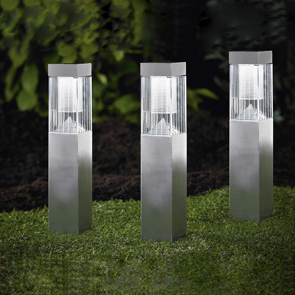 MeLiTec 3er-Set Solar-Gartenleuchte SO27, Edelstahl matt gebürstet, LED-Outdoor-Solarlampe, 34 cm hoch MeLiTec 3er-Set Solar-Gartenleuchte SO27, Edelstahl matt gebürstet, LED-Outdoor-Solarlampe, 34 cm hoch