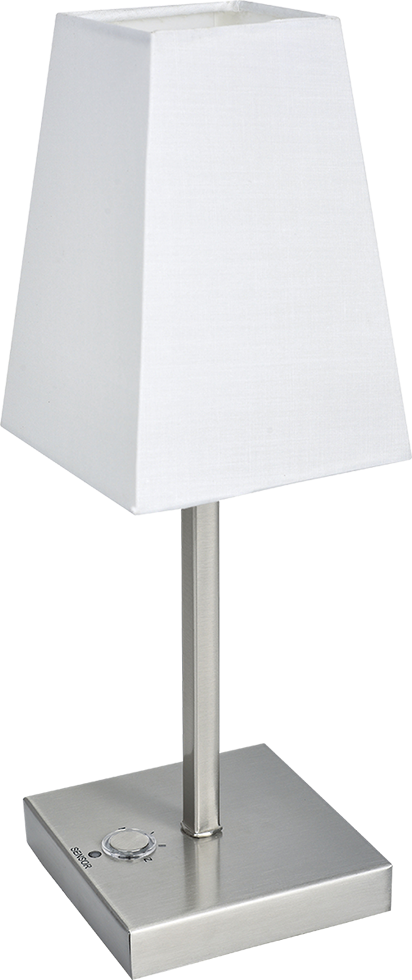 LED Tischleuchte T142 nickel-matt Stoffschirm creme weiß