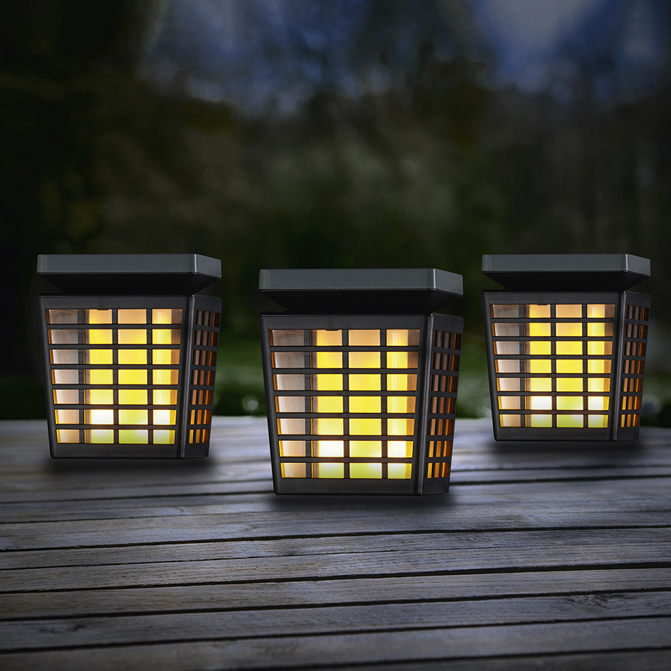 MeLiTec 3er Set Solar Gartenleuchte SO46 Flackernder Laterneneffekt