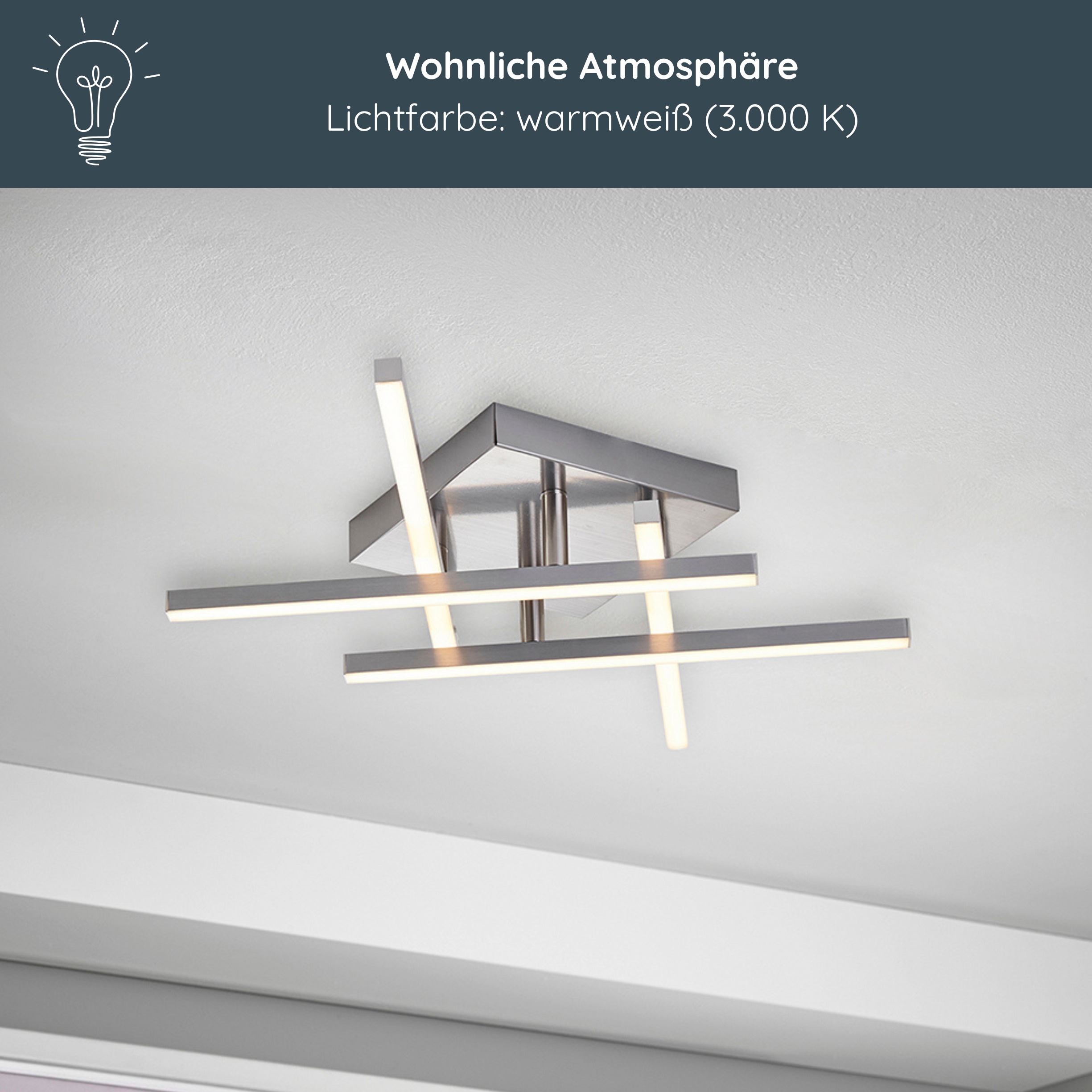 LED Deckenleuchte D121 | 4 schwenkbare Arme | nickel-matt | warmweiß 3000K | MeLiTec LED Deckenleuchte D121 | 4 schwenkbare Arme | nickel-matt | warmweiß 3000K | MeLiTec