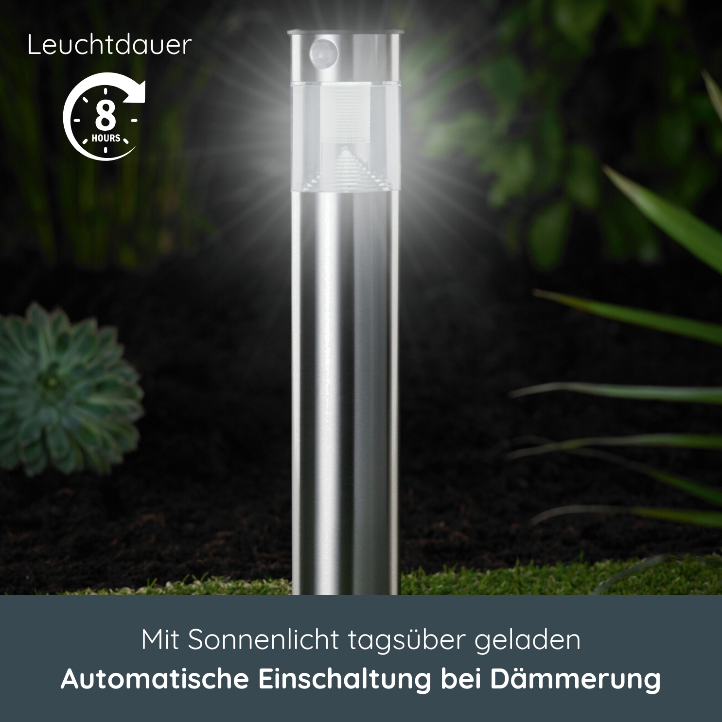 MeLiTec Solar Gartenleuchte SO31 rund mit Bewegungsmelder, Edelstahl Architektur, Springbrunnen, Wasser, Pflanze, Architektur, Springbrunnen, Wasser, Pflanze,