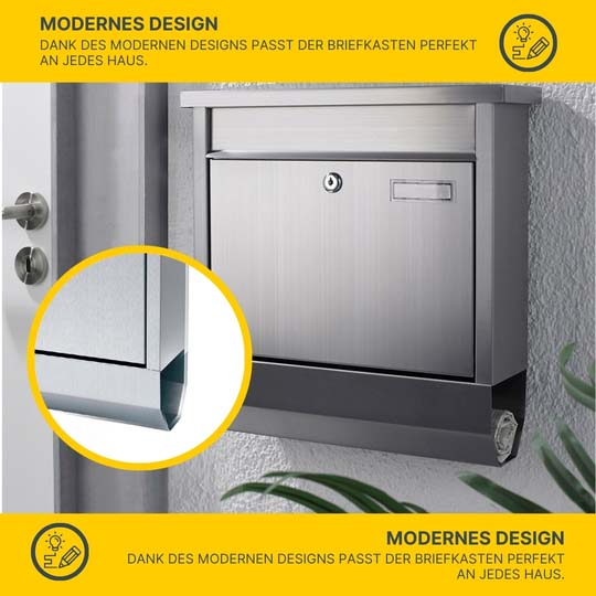 MeLiTec Edelstahl Briefkasten Modell E, Edelstahl matt gebürstet