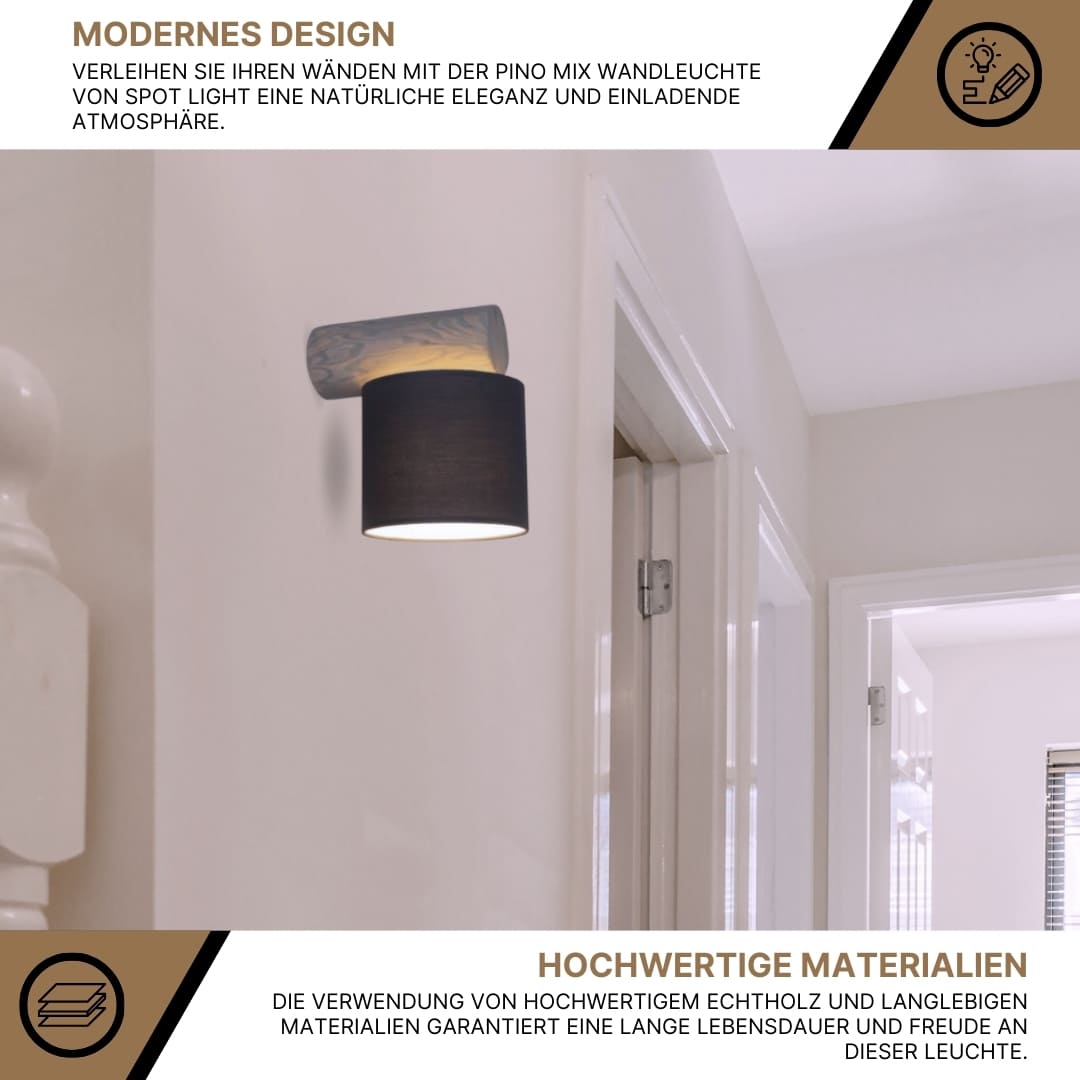 SPOT Light Pino Mix Wandleuchte 1xE27 Max.25W Graue Kiefer/Anthrazit SPOT Light Pino Mix Wandleuchte 1xE27 Max.25W Graue Kiefer/Anthrazit