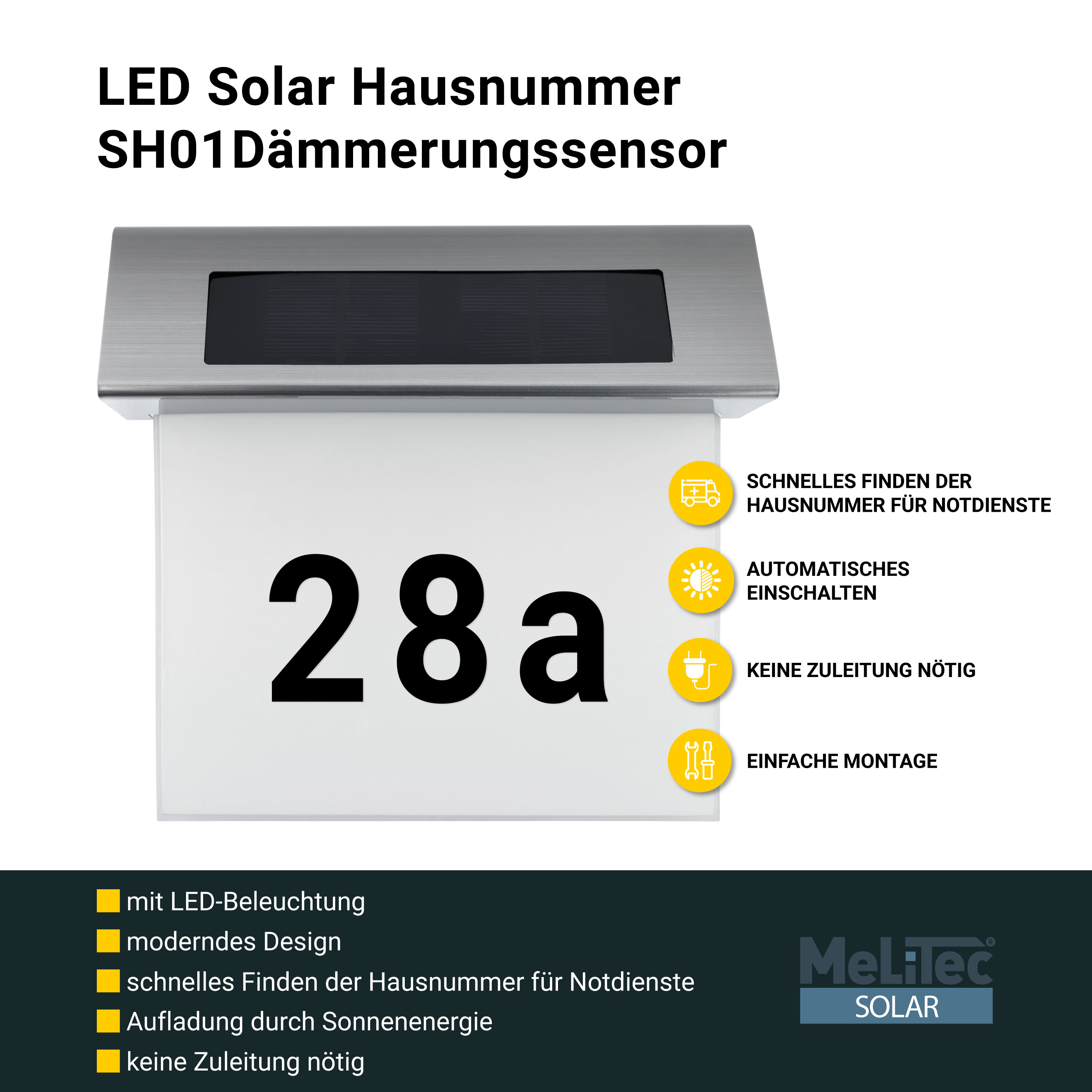 MeLiTec LED Solar Hausnummer SH01 Dämmerungssensor Elektronik, Bildschirm, Postfach, Hardware, Überwachen,