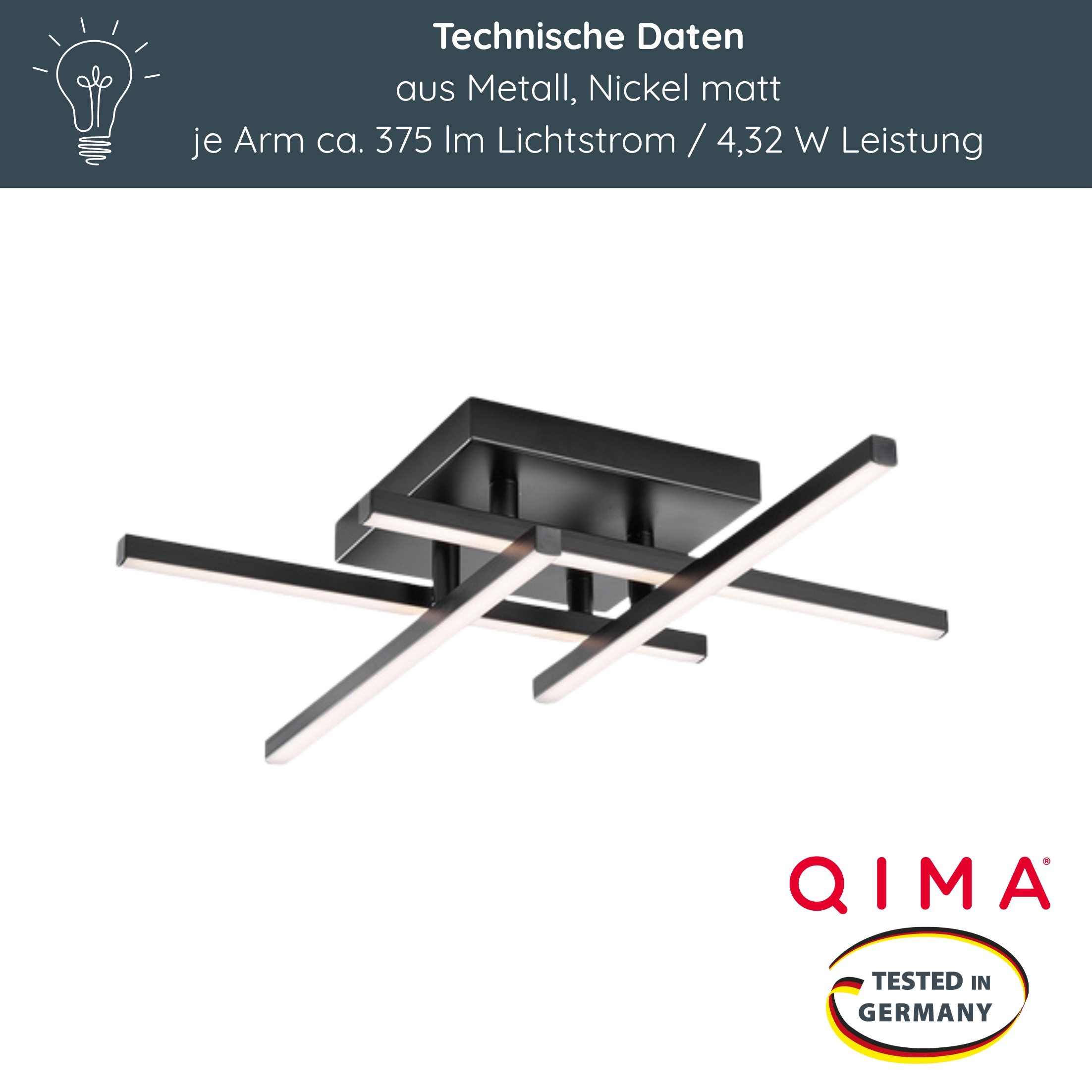 MeLiTec LED Deckenleuchte D121-1, linienförmige Arme, schwenkbar, moderne Deckenlampe, schwarze Rahmenleuchte