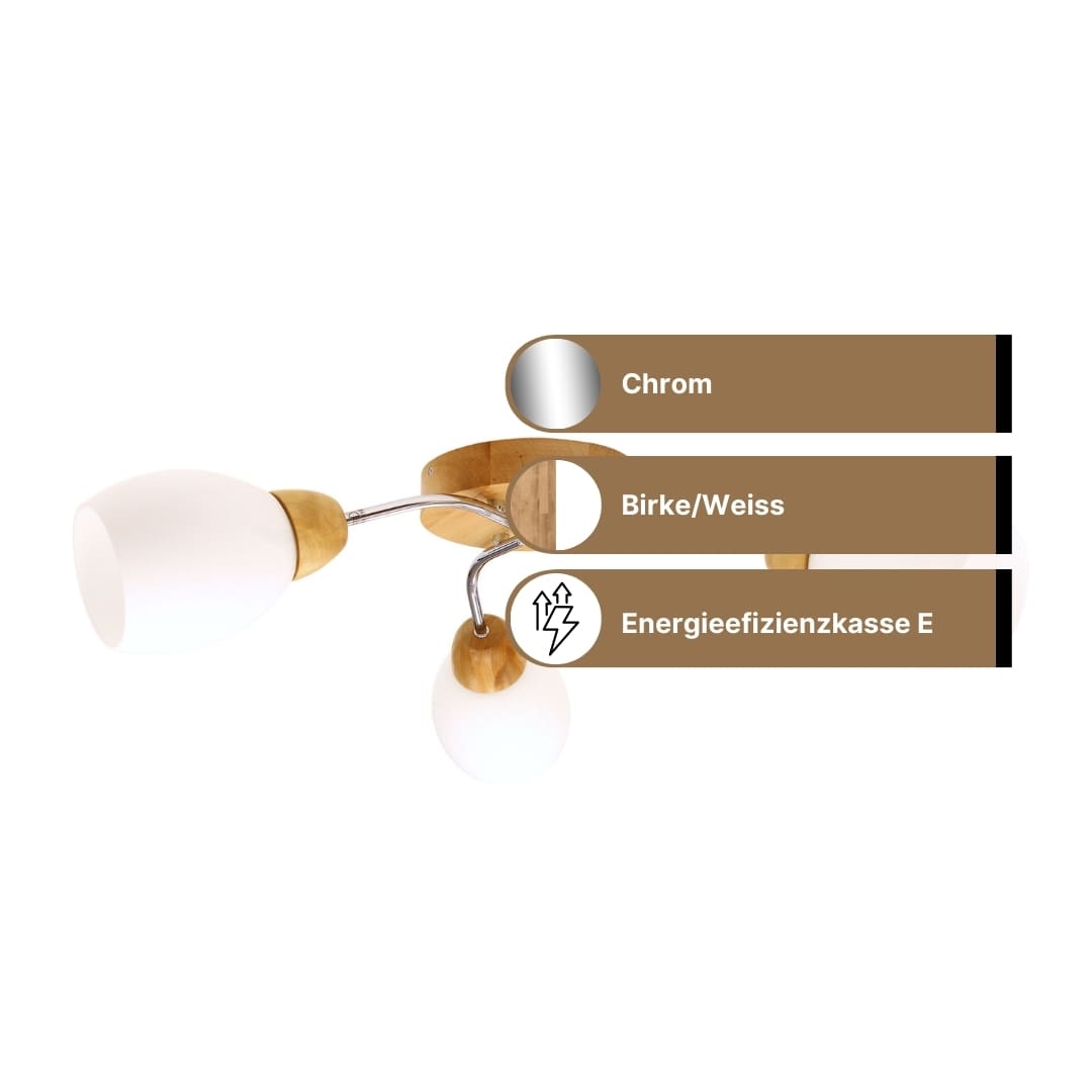 SPOT Light Santa Deckenleuchte 3xE27 60W Birke/Chrom/Weiss SPOT Light Santa Deckenleuchte 3xE27 60W Birke/Chrom/Weiss