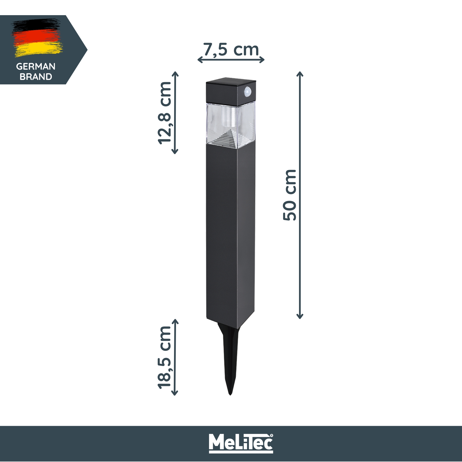 MeLiTec Solar Gartenleuchte SO32-1 eckig mit Bewegungsmelder, Edelstahl anthrazit