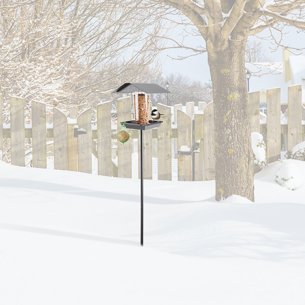 MeLiTec Edelstahl Vogelfutter Haus VH06-1 stehend, eckig, schwarz-matt