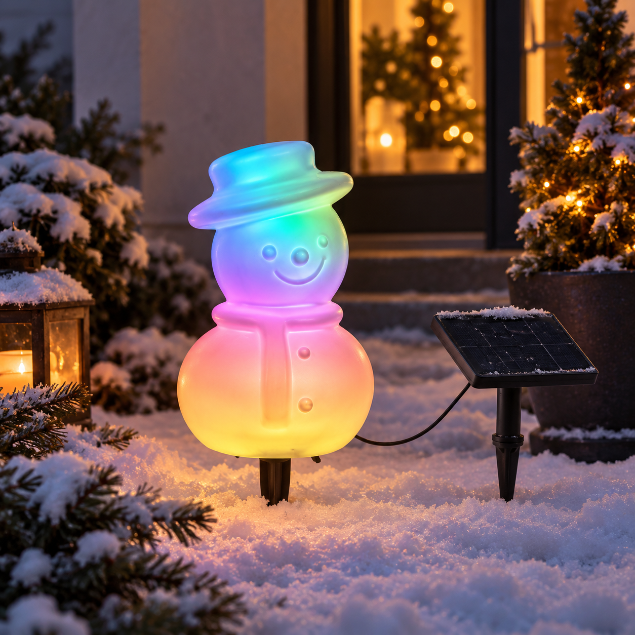 MeLiTec LED Schneemann Magic mit RGB-Lichteffekt, Solar & Fernbedienung