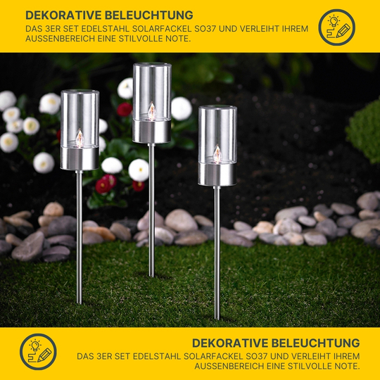 MeLiTec 3er Set Solarfackeln SO37 Edelstahl matt gebürstet MeLiTec 3er Set Solarfackeln SO37 Edelstahl matt gebürstet