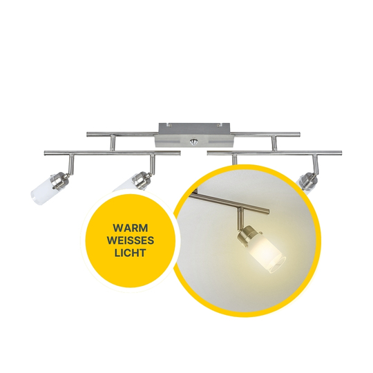 LED Deckenleuchte D122 | 4x LED Spots schwenkbar | nickel-matt | Glas weiß | warmweiß 3000K | MeLiTec LED Deckenleuchte D122 | 4x LED Spots schwenkbar | nickel-matt | Glas weiß | warmweiß 3000K | MeLiTec
