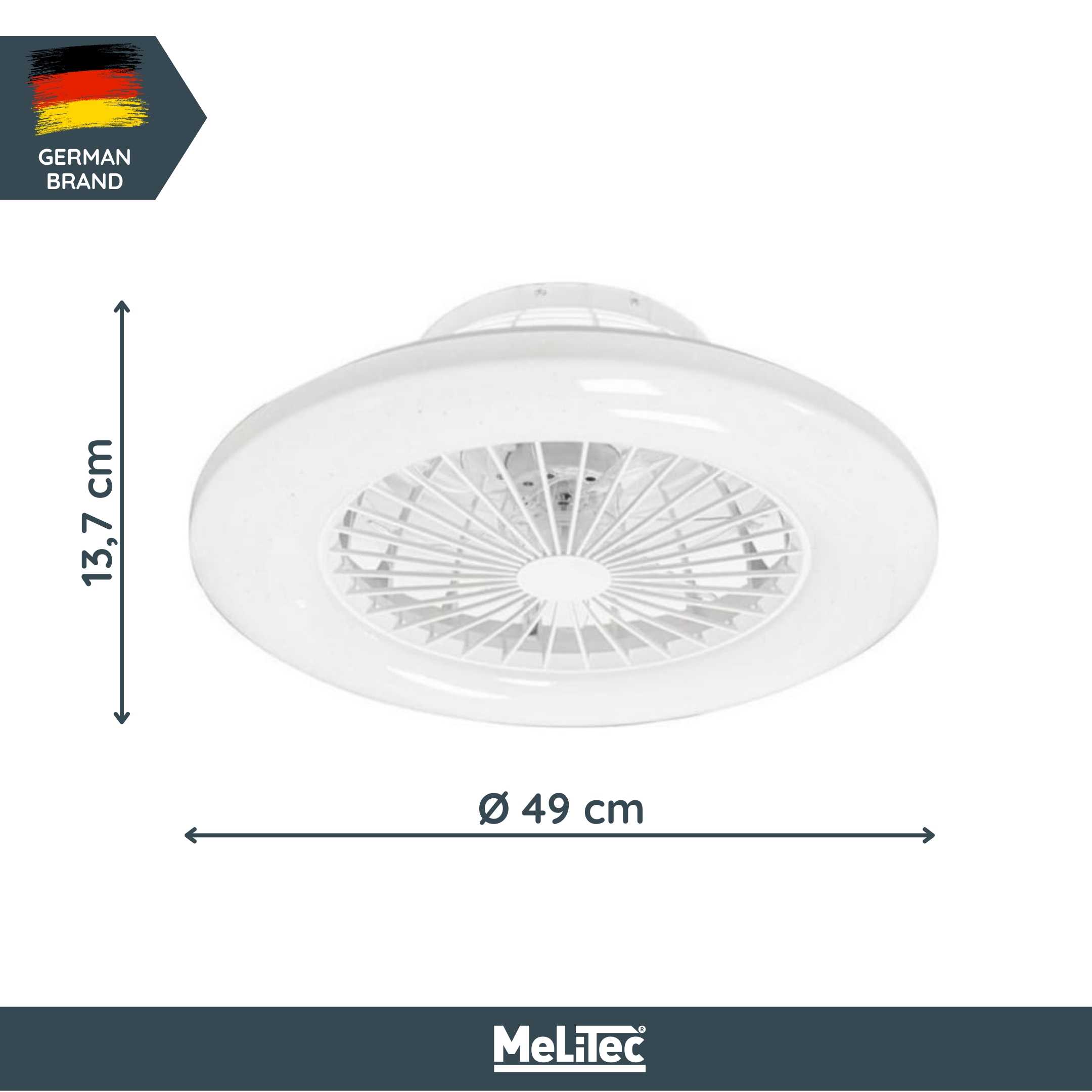 MeLiTec Deckenleuchte mit Ventilator DV05 mit Fernbedienung, Ø 49 cm, weiß Maschine, Rad,