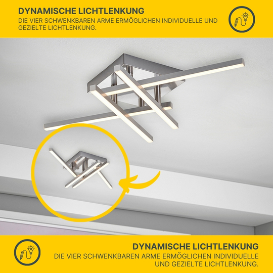 MeLiTec LED Deckenleuchte D121, schwenkbare Arme, nickel-matt MeLiTec LED Deckenleuchte D121, schwenkbare Arme, nickel-matt