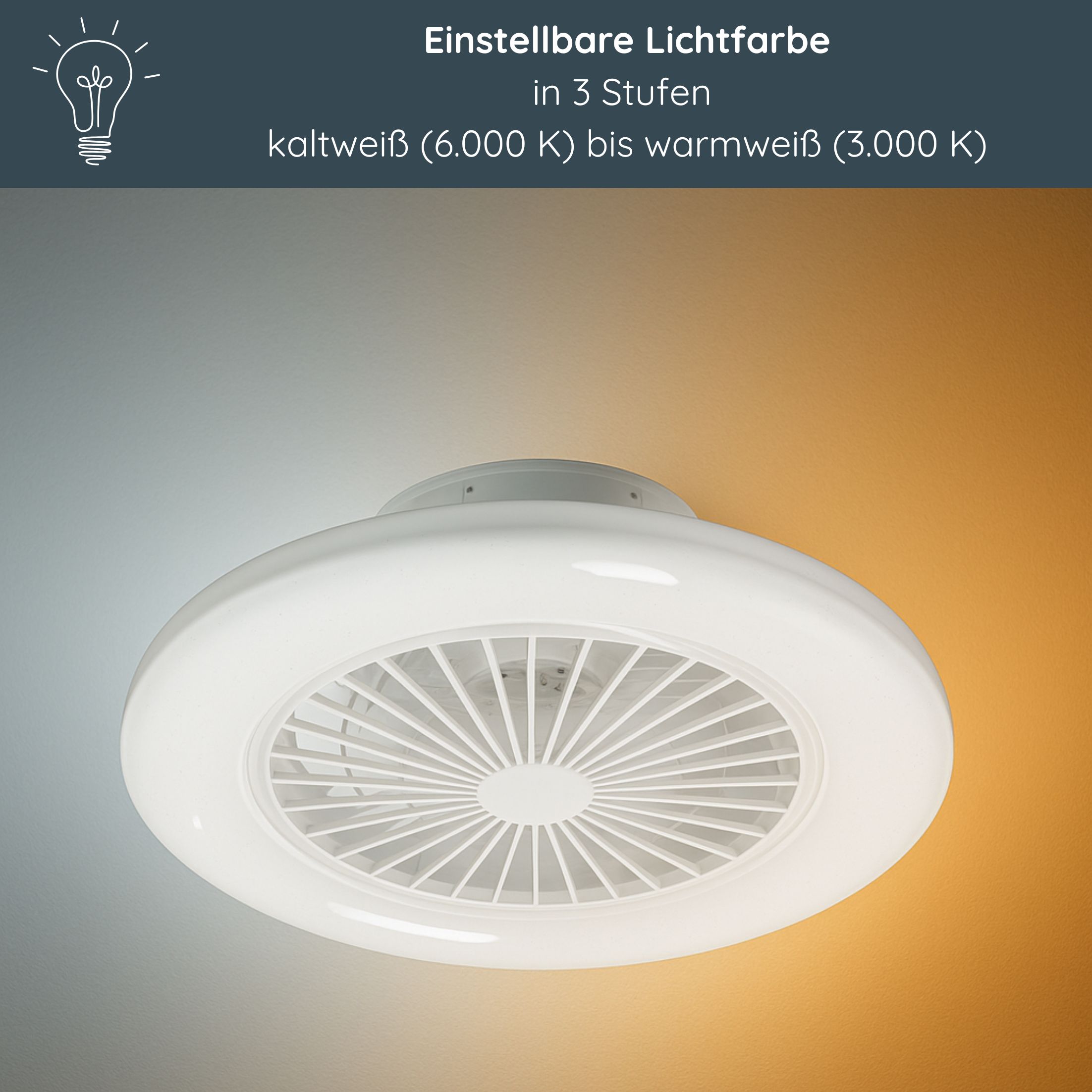 MeLiTec Deckenleuchte mit Ventilator DV05 mit Fernbedienung, Ø 49 cm, weiß Deckenleuchte, Maschine, Rad,