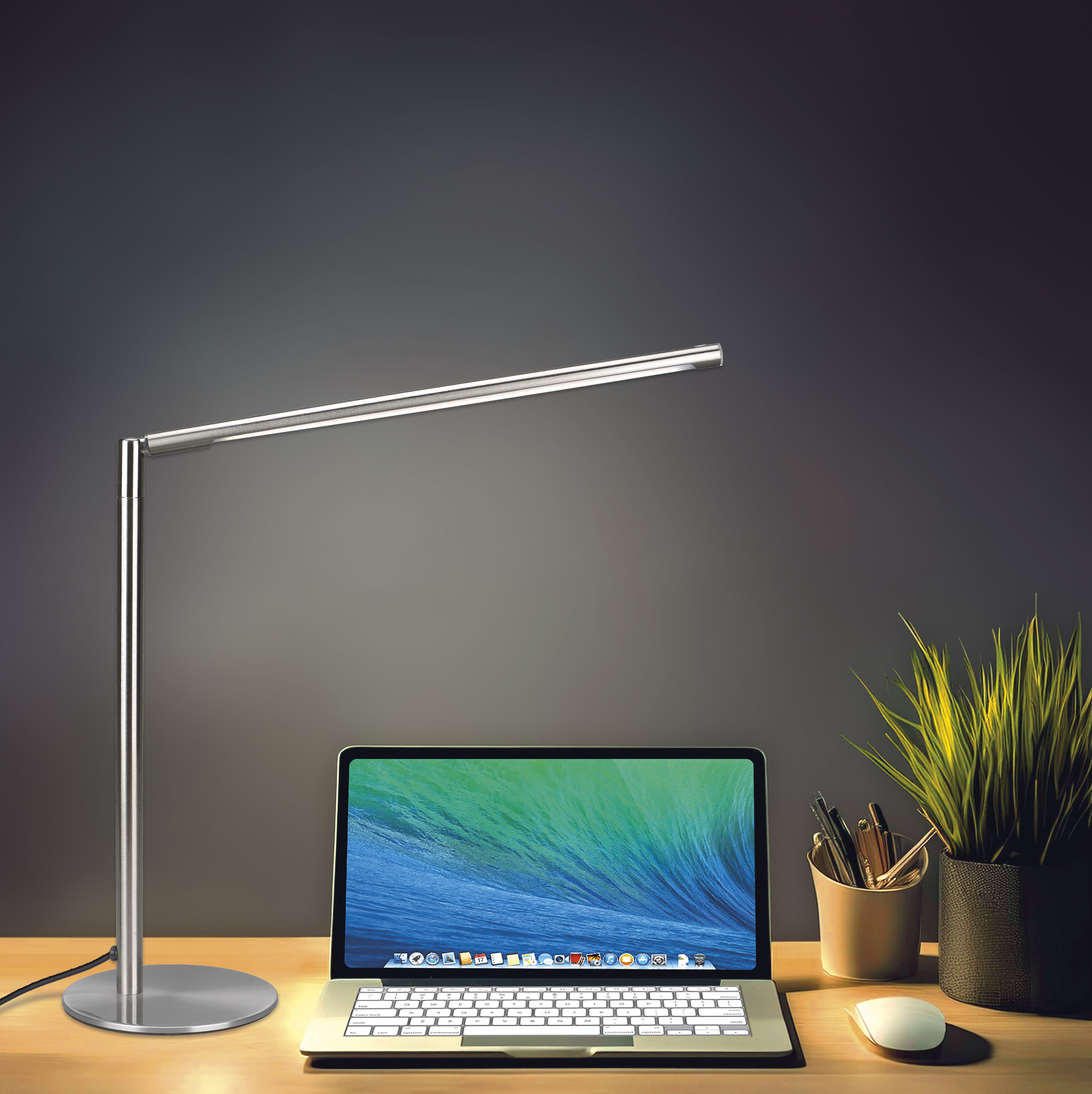 LED-Schreibtischlampe - nickel-matt, dimmbar, 3 Lichtfarben, Memory-Funktion, T186 Computer, Laptop, PC, Lampe, Schreibtisch,