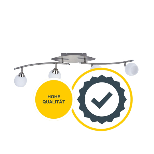 LED Deckenleuchte D123 | 4x LED Spots schwenkbar | nickel-matt | Glas weiß gestreift | warmweiß 3000K | MeLiTec LED Deckenleuchte D123 | 4x LED Spots schwenkbar | nickel-matt | Glas weiß gestreift | warmweiß 3000K | MeLiTec