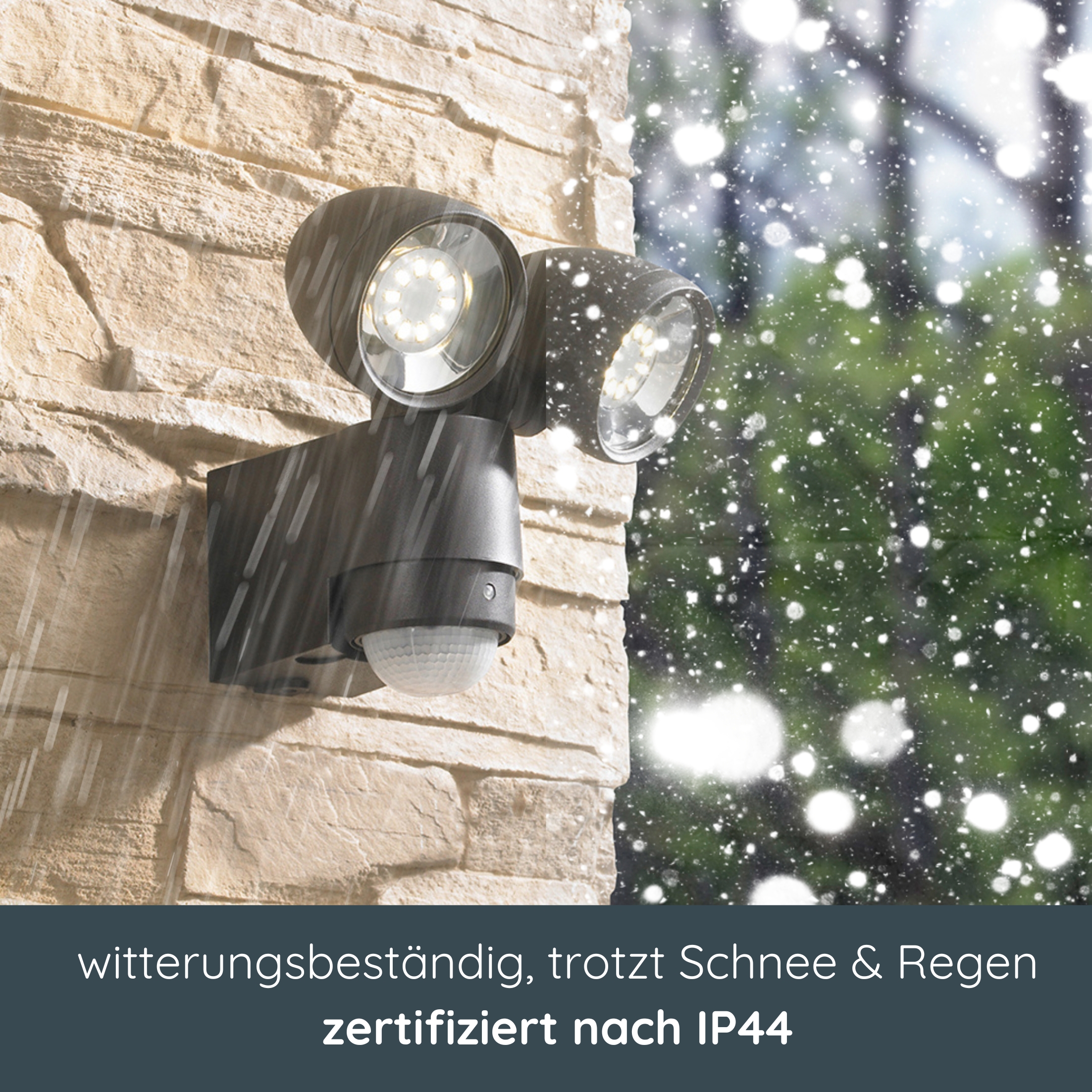 MeLiTec LED Außenwandstrahler mit Bewegungsmelder, Anthrazit, 2 LED Spots, 4000K neutralweiß, IP44, Außenwandlampe, Wandleuchte, Garten, Terrasse & Einfahrt, 127-2 Beleuchtung, Maschine, Rad,
