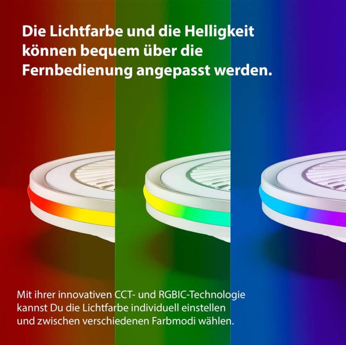 MeLiTec Deckenleuchte mit Ventilator, Deckenlampe mit Ventilator, dimmbar, RGB-Lauflicht, natürlicher Wind, Timer und Nachtlicht, Fernbedienung, weiß, DV06-1 Werbung, Plakat, Werbung, Plakat,