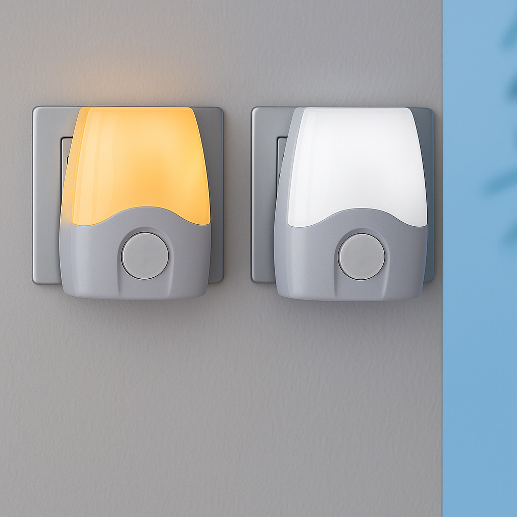MeLiTec LED-Steckernachtlicht N16, im 2er-Set, einstellbare Lichtfarbe, Betrieb über Steckdose, weiß, für Kinder, Einschaltung bei Dämmerung oder Dauerlicht
