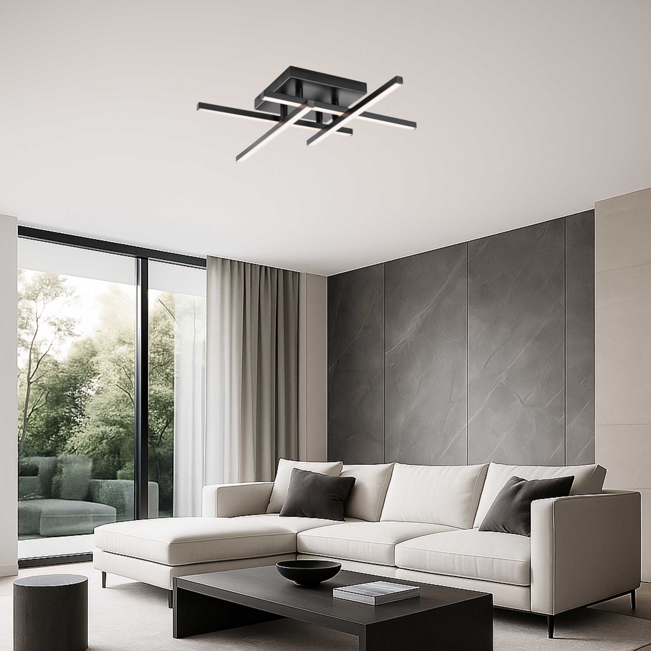 MeLiTec LED Deckenleuchte D121-1, linienförmige Arme, schwenkbar, moderne Deckenlampe, schwarze Rahmenleuchte Wohnzimmer, Innenarchitektur, Kaffeetisch, Tabelle, Couch,