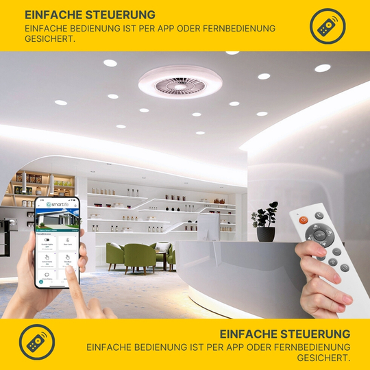 MeLiTec Smart Home LED Deckenleuchte mit Ventilator, Alexa kompatibel, DV01, weiß