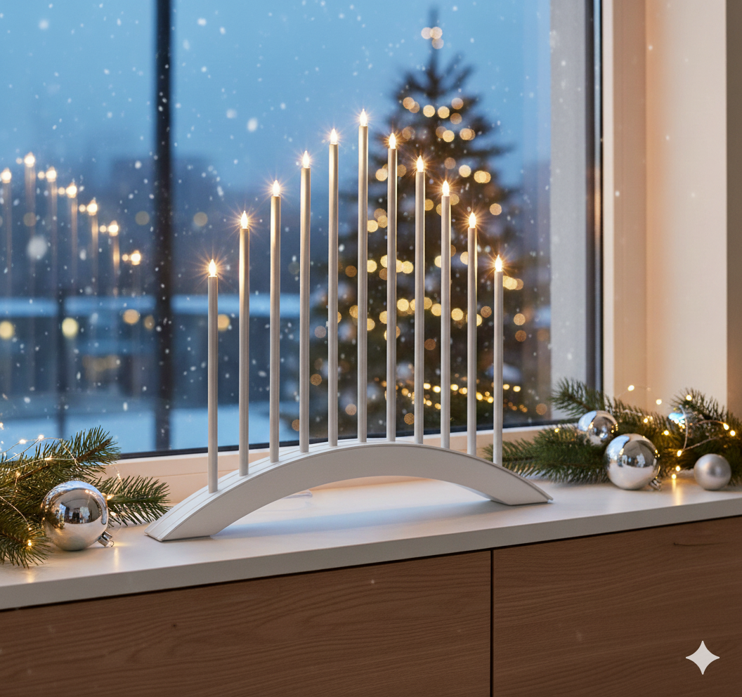 MeLiTec LED USB-C Stimmungsbogen Weihnachten, SL59, Weiß, warmweiß (3000K), dimmbar (3 Stufen), 5h-Timer, kabellos inkl. Akku, IP20, Innen – modernes Dekorationslicht, Lichtbogen, Fensterlicht